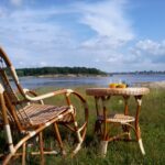 wicker armchair and table