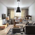 arrangement of furniture in a one-room apartment photo design