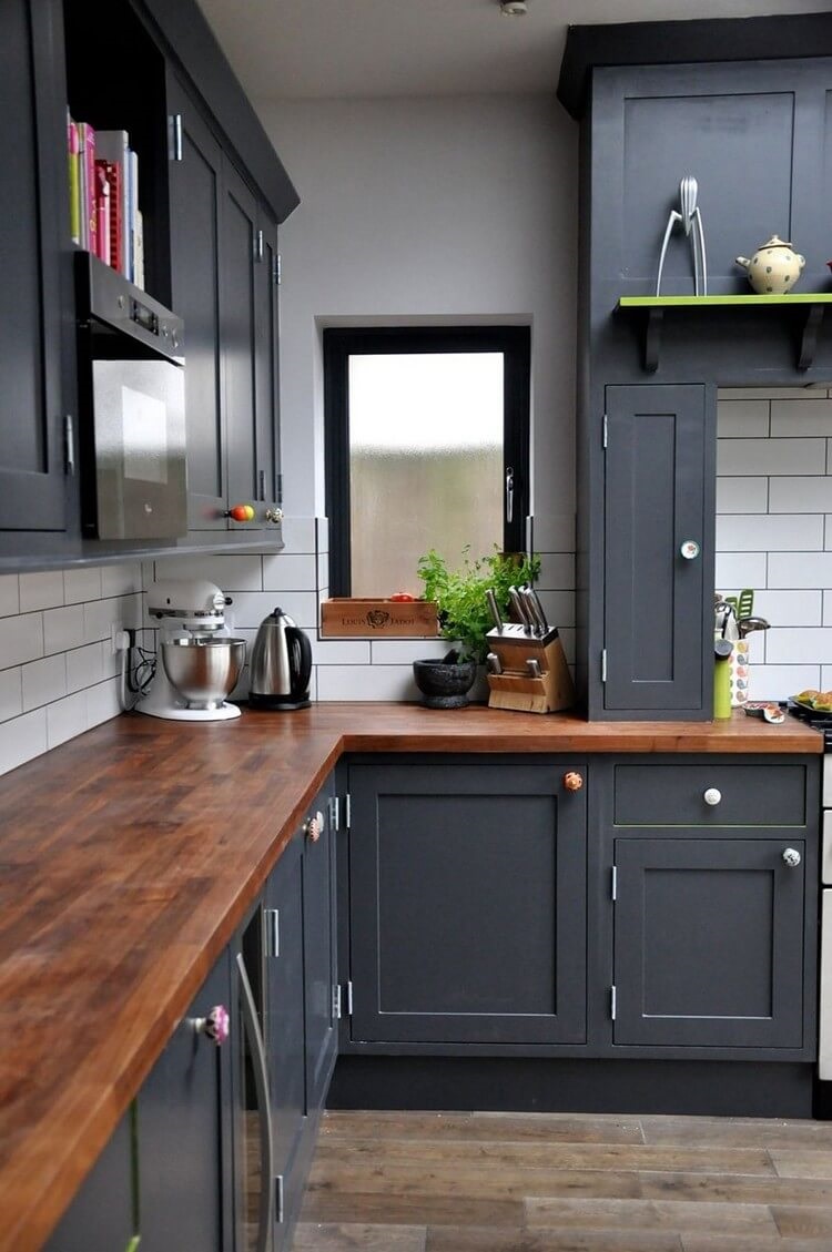 gray with wood kitchen