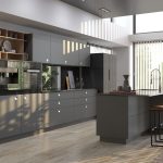 gray kitchen with bar