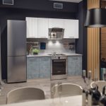 gray kitchen with fridge