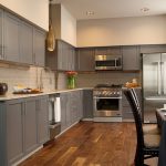 gray kitchen with parquet