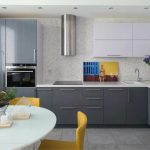 gray kitchen with picture