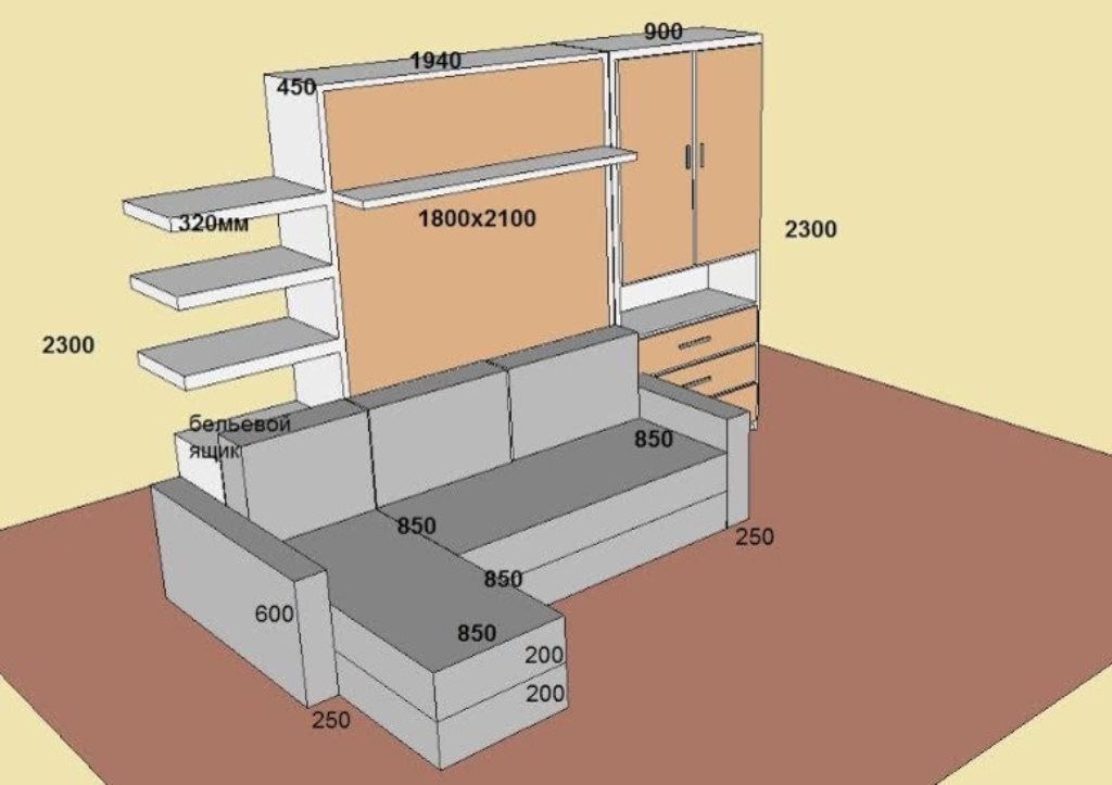 wardrobe bed sofa drawing