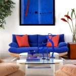 blue sofa with red