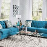 blue sofa with coffee table