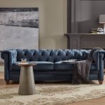 blue quilted sofa