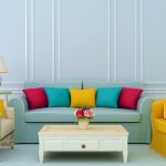 blue sofa with different colors