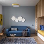 blue sofa with circles