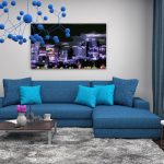 blue sofa with a picture