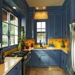 colors in the interior kitchen blue and yellow