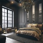 bedroom with black art deco furniture