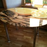 table made of sheepskin with photo printing