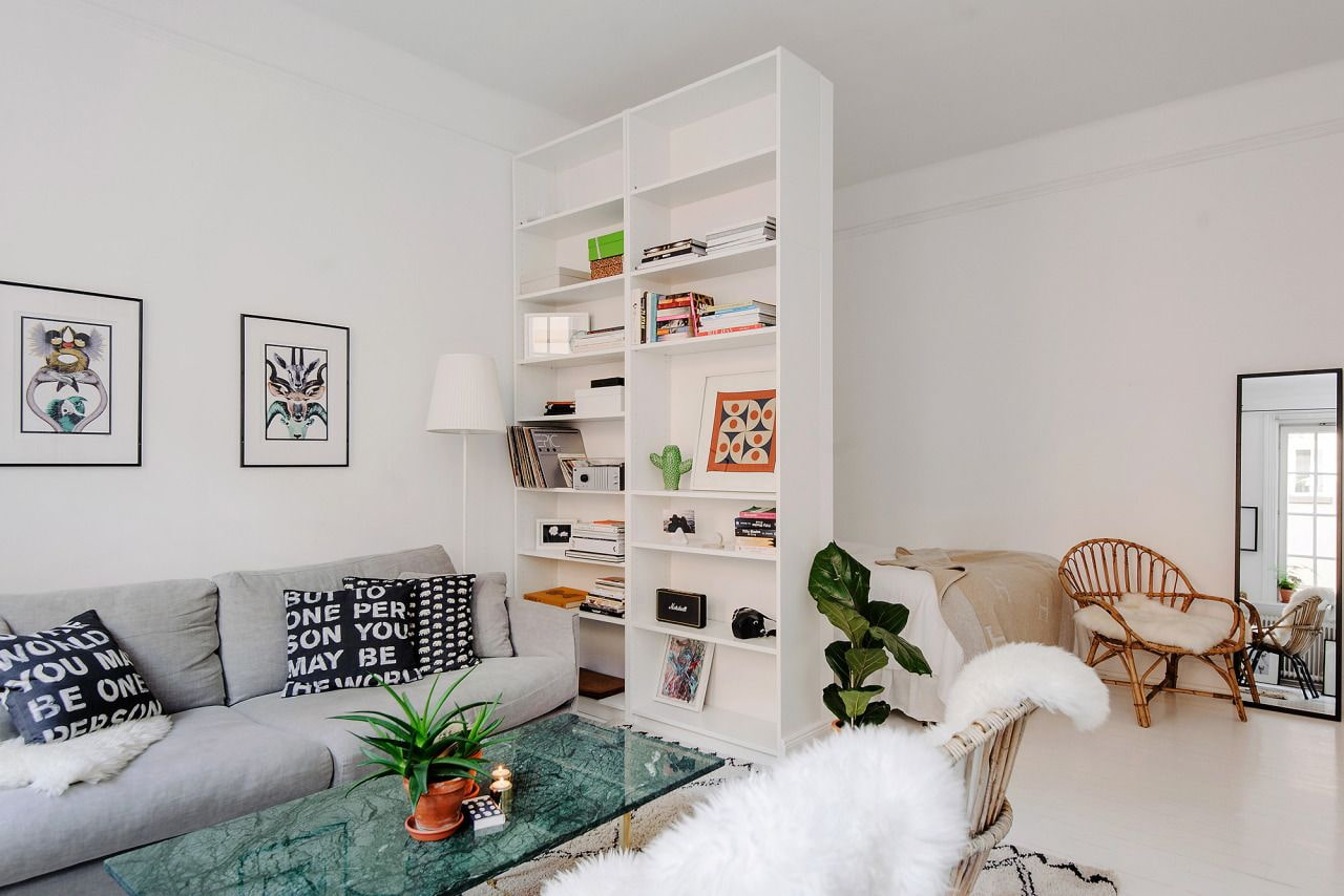 bookcase partition with books