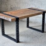 table made of timber and metal