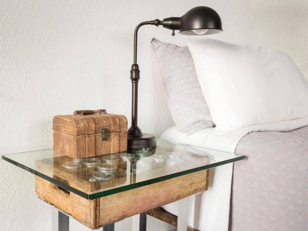 Side table made of wooden boxes