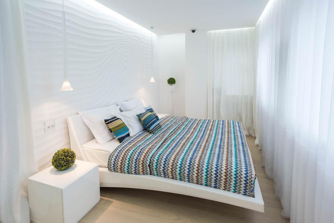 light bedroom with light furniture design photo