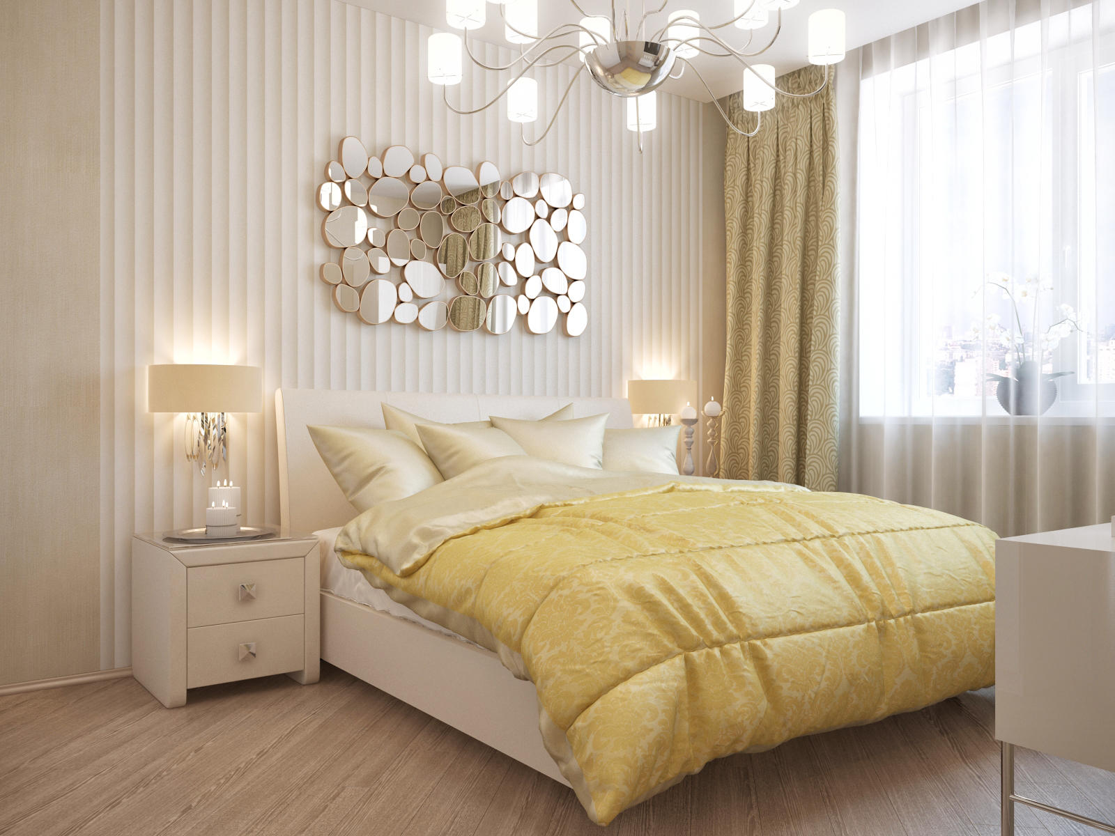 light bedroom with light furniture photo