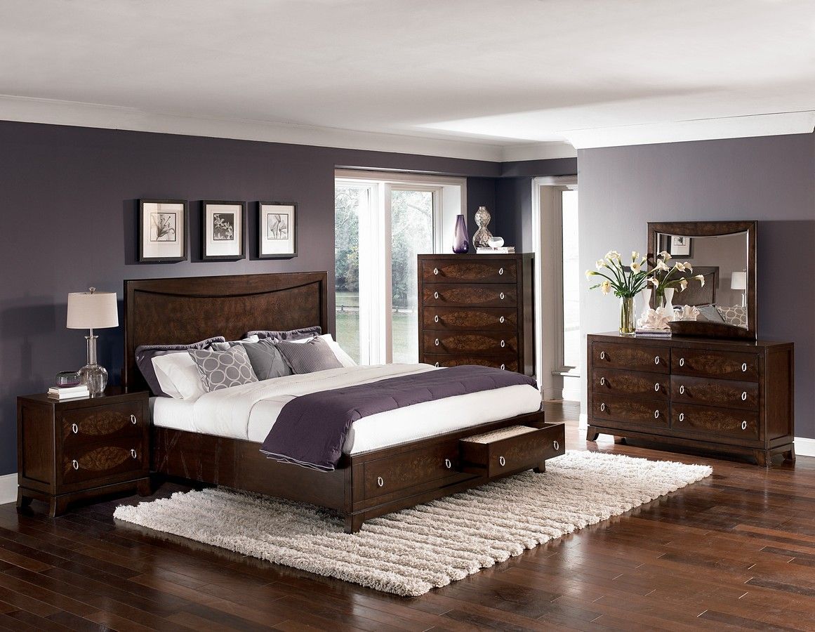 dark furniture in the large bedroom