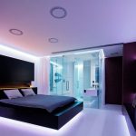 high-tech bedroom with dark furniture