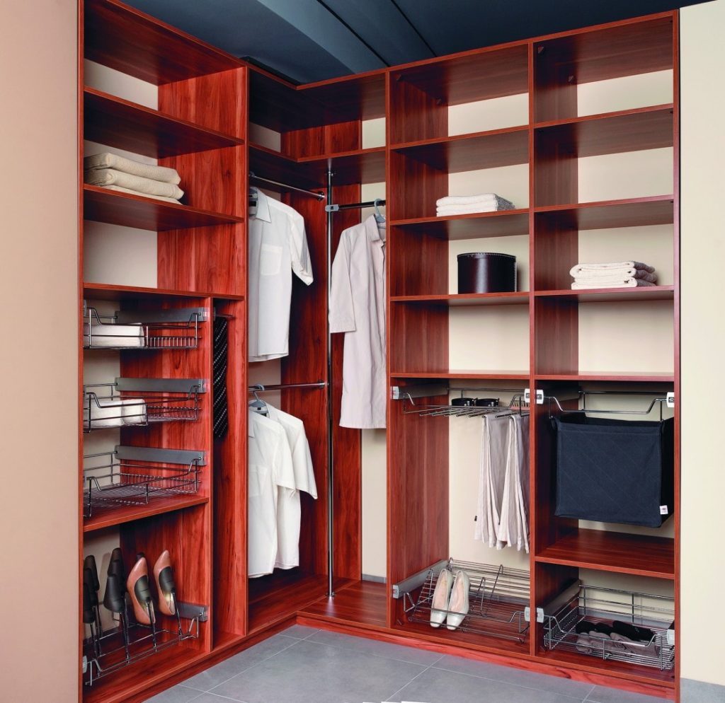 baskets in the corner cabinet