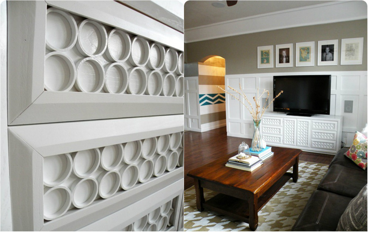 dresser decor with plastic pipes