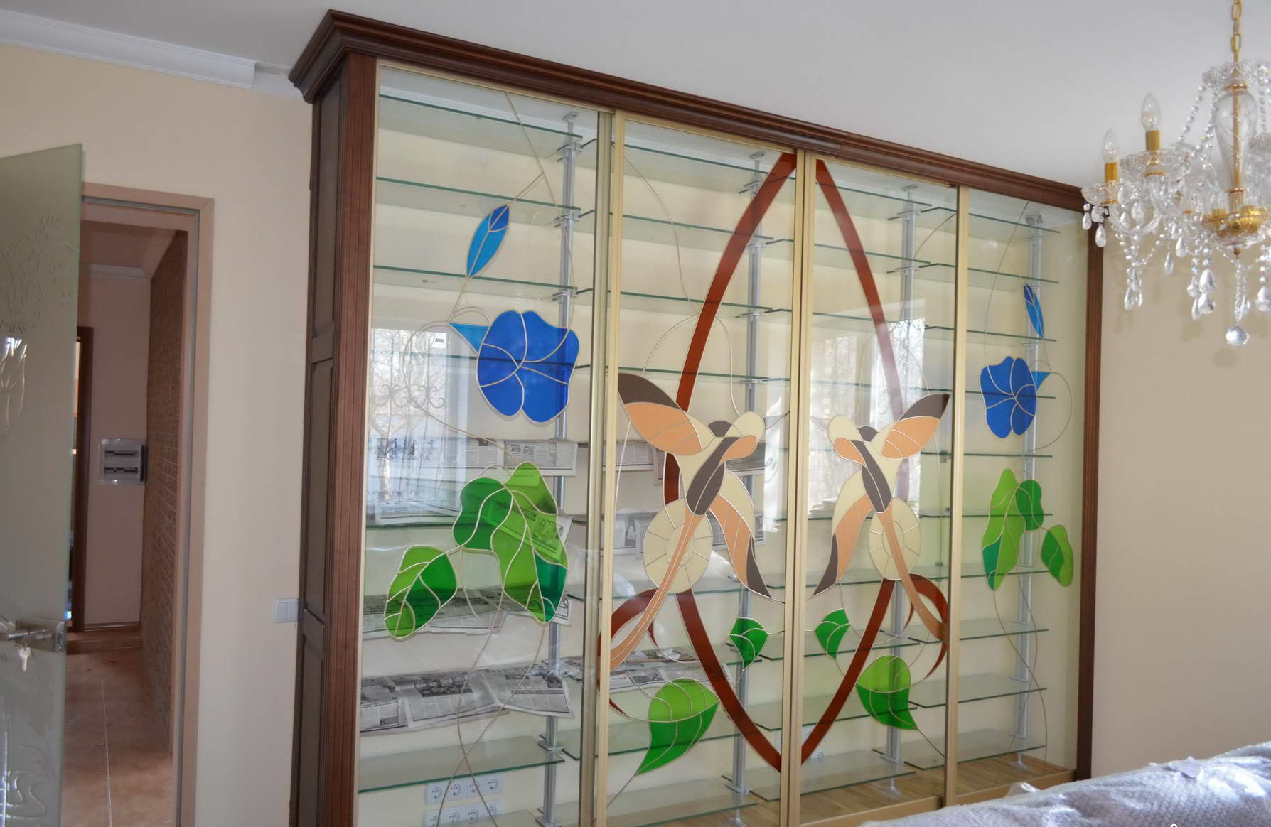 stained glass film on the cabinet