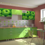 green kitchen with pink walls