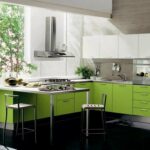 green kitchen with white