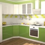 green kitchen with white stripe