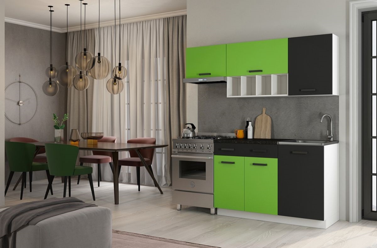 green with black in the kitchen