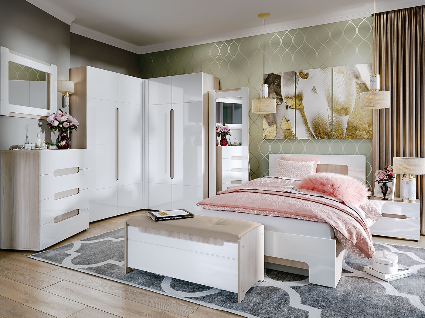 bedroom in pastel colors