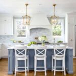 white furniture with blue table