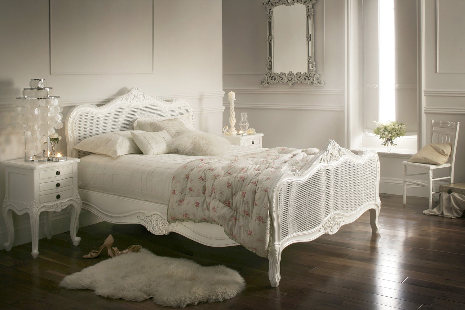 white furniture in the bedroom of different styles