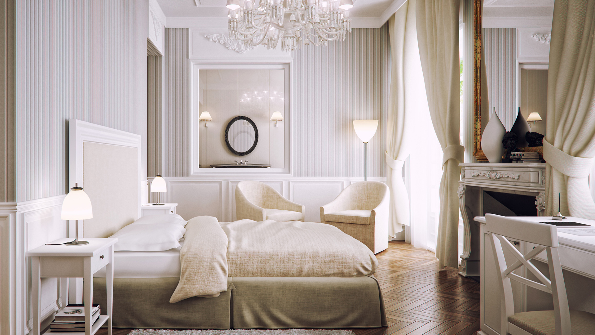 white bedroom in bed colors