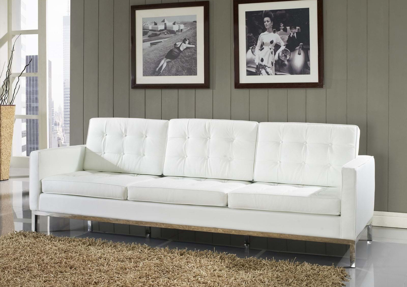 white sofa against the wall