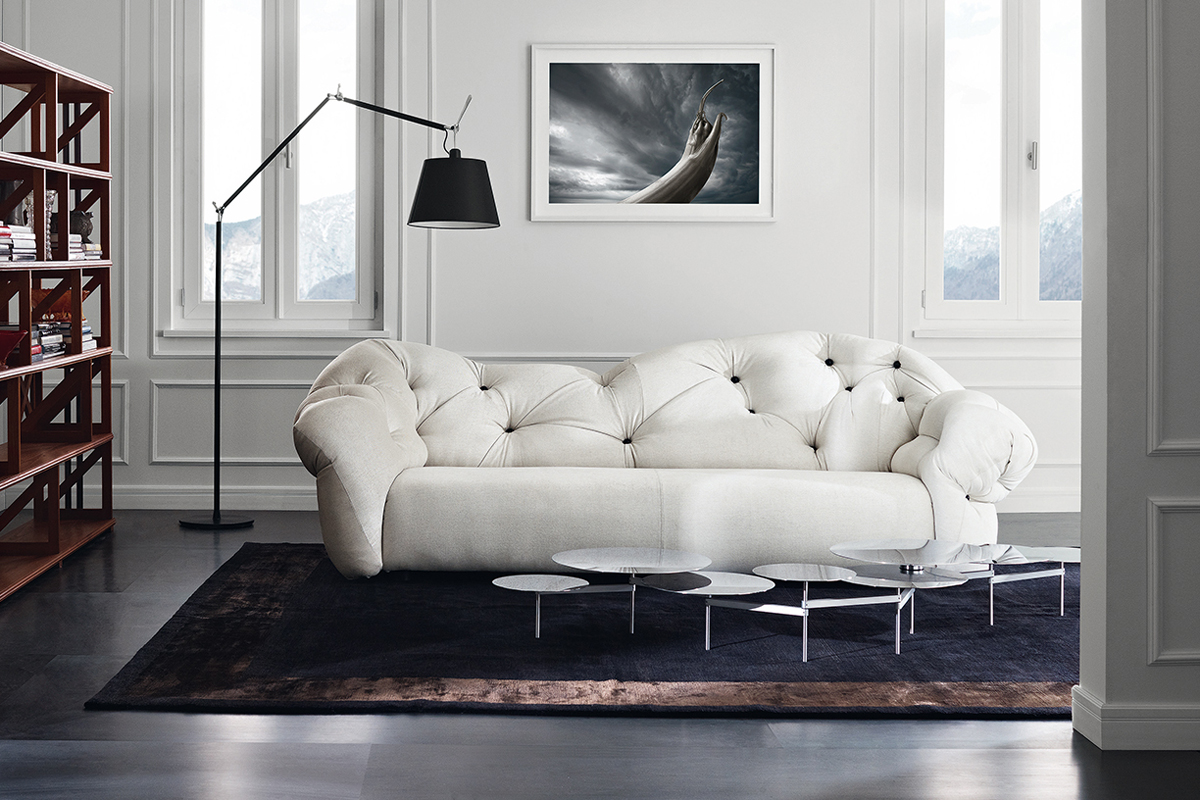 leather white sofa in the interior