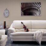 white leather sofa with picture