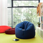 round blue armchair