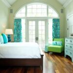 colorful turquoise curtains in the bedroom