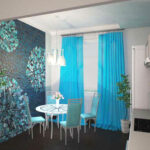 bright turquoise curtains in the kitchen