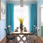 turquoise curtains in the interior of the kitchen