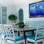 turquoise curtains in the dining room