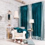 turquoise curtains in the loft