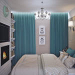 turquoise curtains in the small bedroom