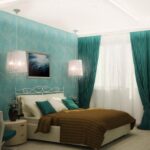 turquoise curtains with turquoise wallpaper