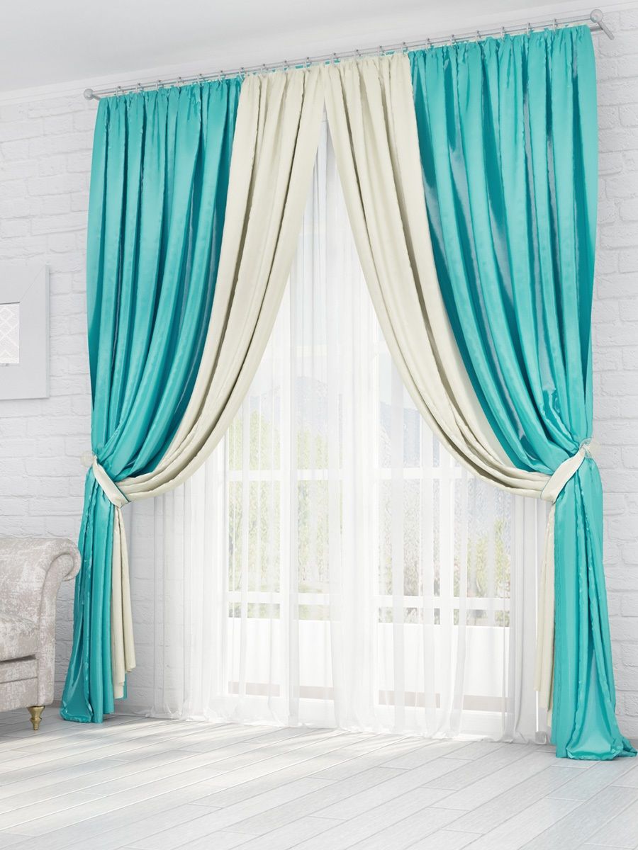 turquoise white curtains