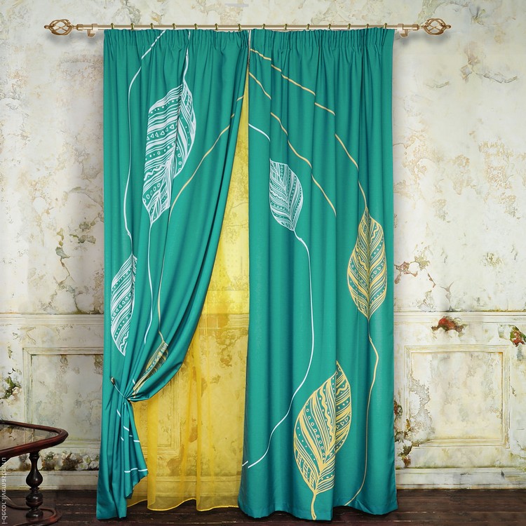 turquoise yellow curtains