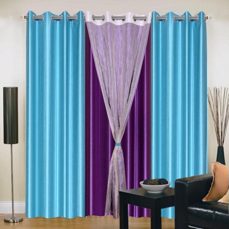 turquoise purple curtains in the room