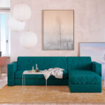 turquoise sofa with picture